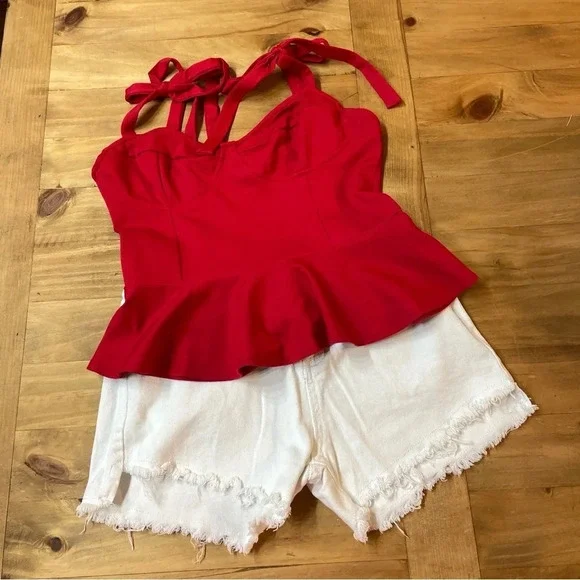 Urban Outfitters Large Red Tie Spaghetti Strap Crop Top Fitted Bust Large EUC - Picture 8 of 8